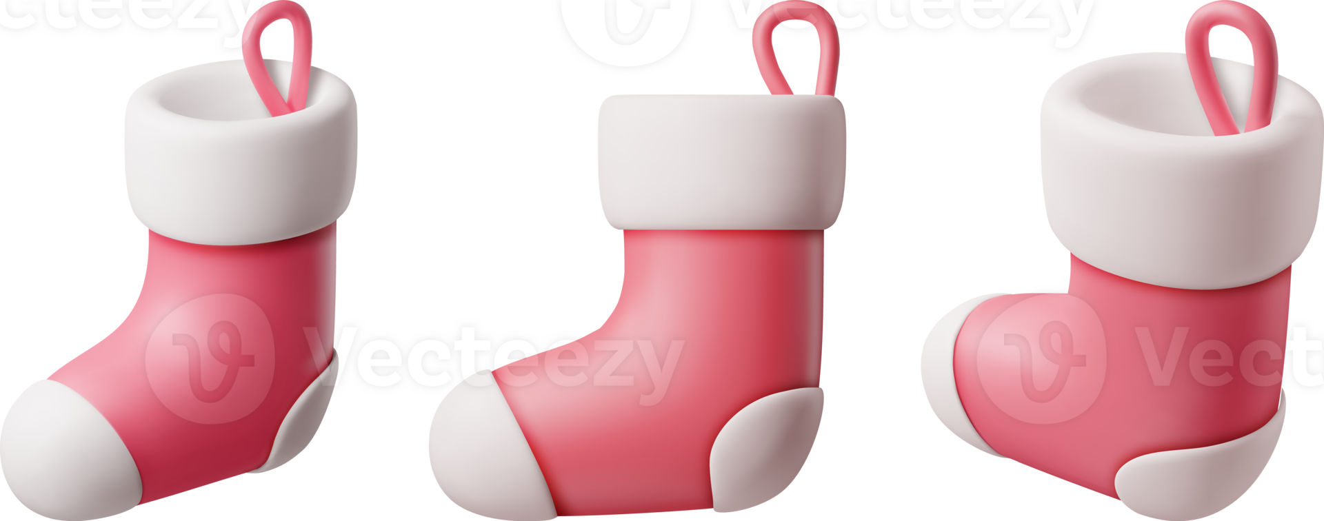 3D Set of Christmas Stocking, Red Sock png