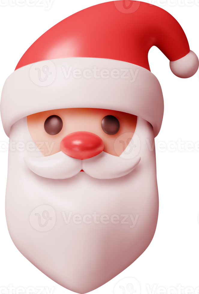 3D Santa Claus Head with Beard and Red Hat png