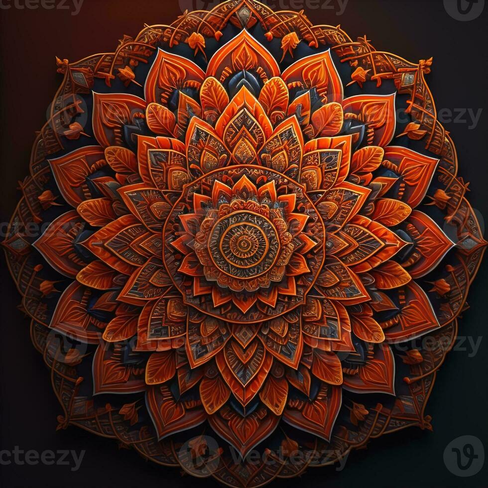 AI generated Beautiful mandala on a dark background. generative ai photo