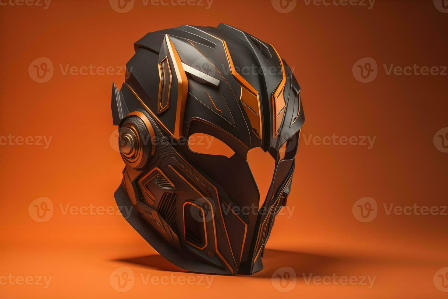 AI generated Cyborg helmet isolated on orange background. generative ai photo