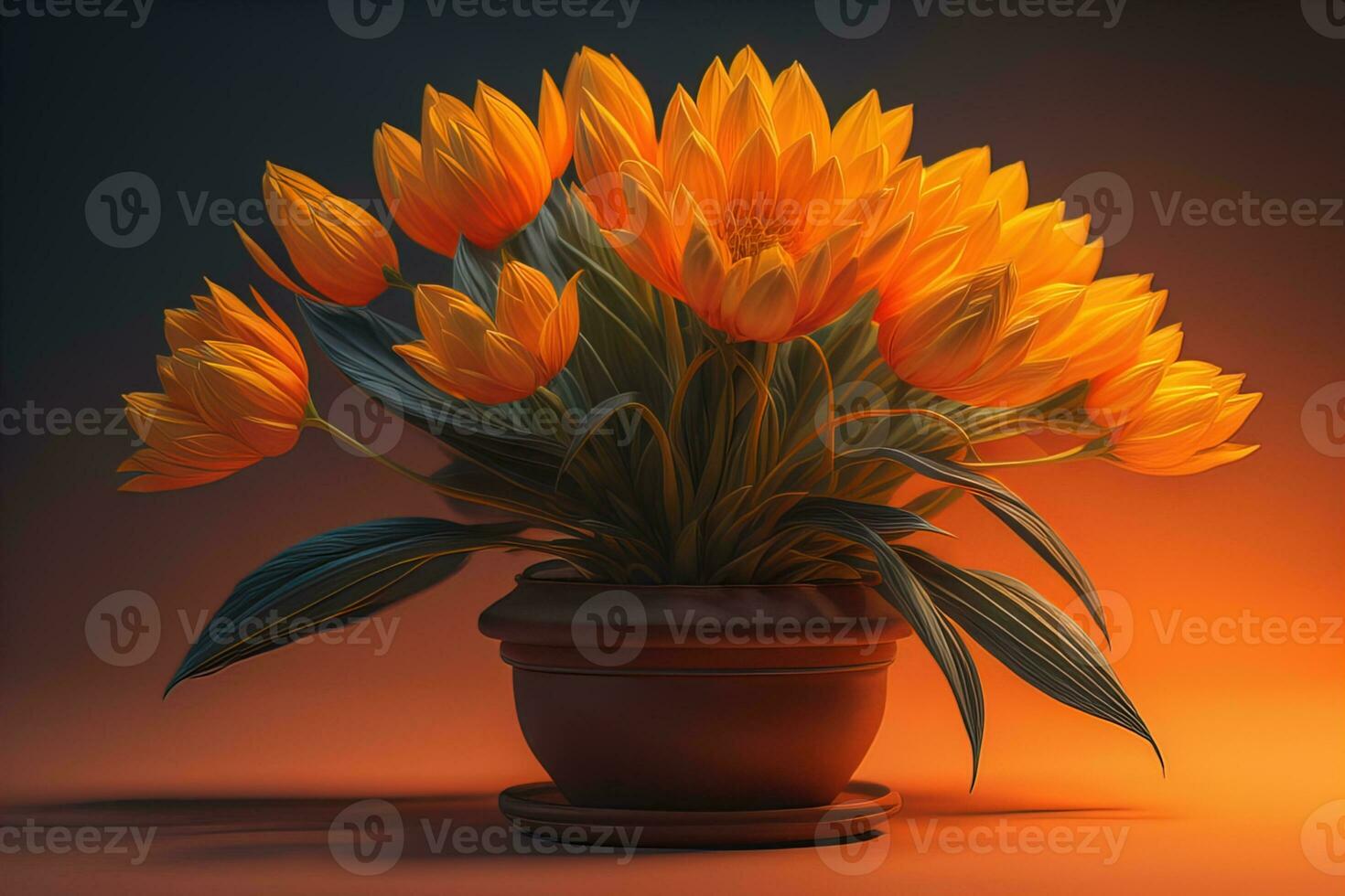 AI generated Flowers in a pot on a solid color background. ai generative photo