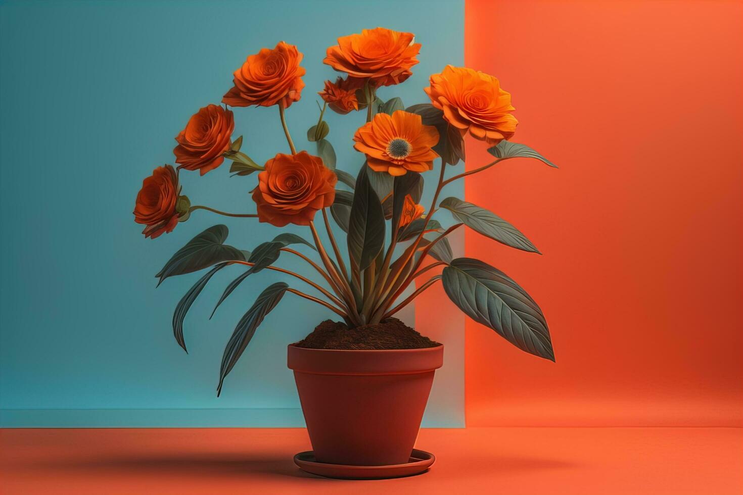 AI generated Flowers in a pot on a solid color background. ai generative photo