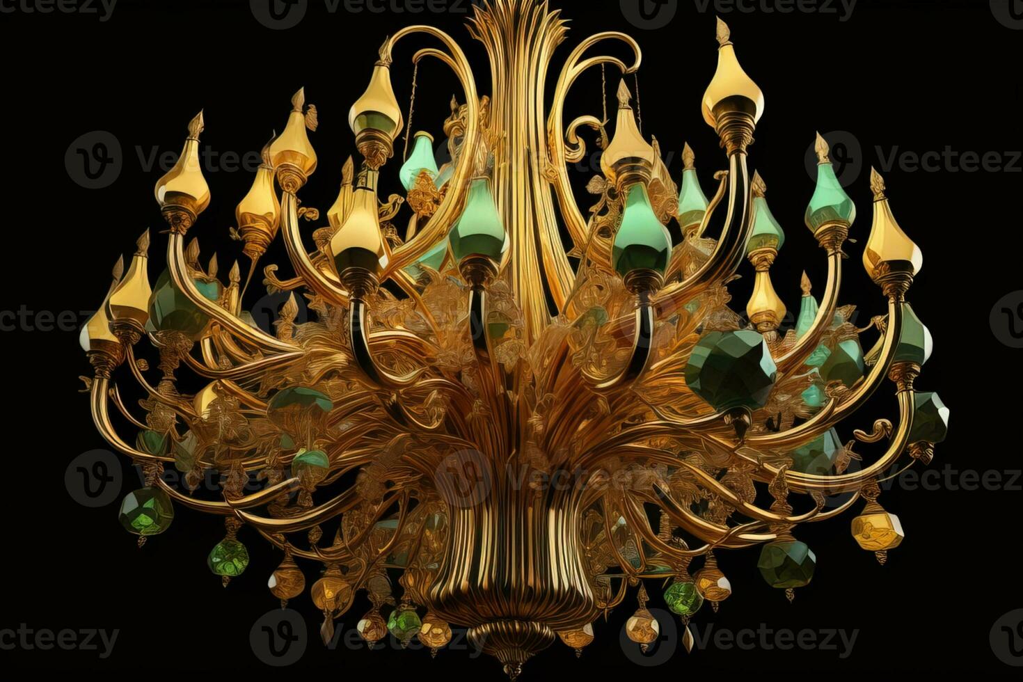 AI generated Vintage chandelier isolated on black background. generative ai photo