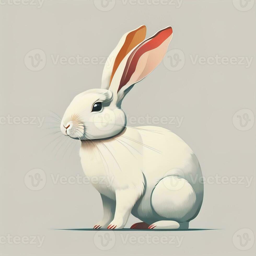 AI generated Vector illustration of a cute white rabbit sitting on a white background. ai generative photo