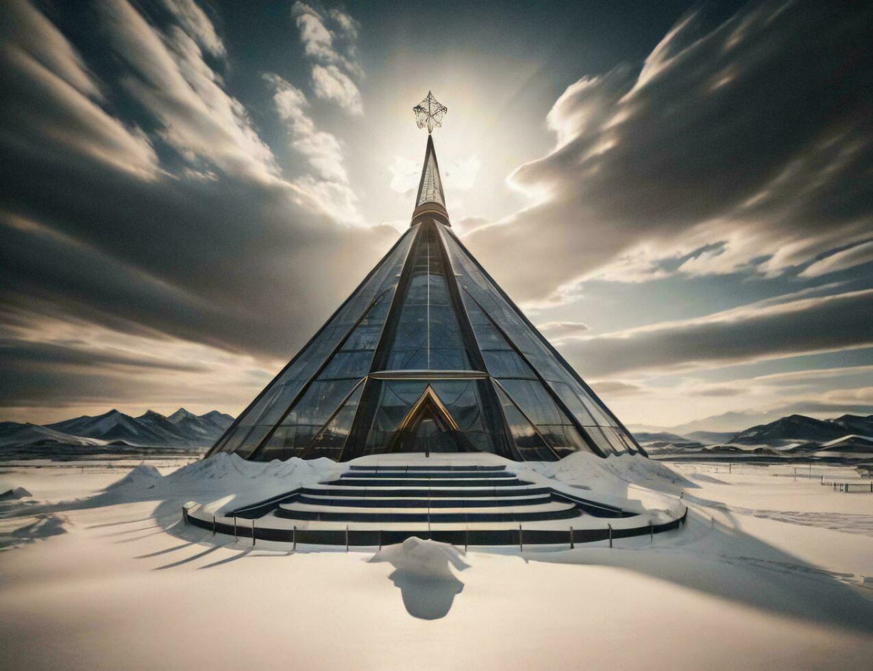 AI generated The dome of the church in the snow at sunset. generative ai photo