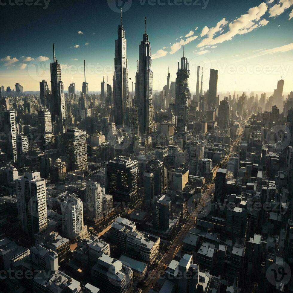 AI generated Futuristic aerial view of the city. generative ai photo