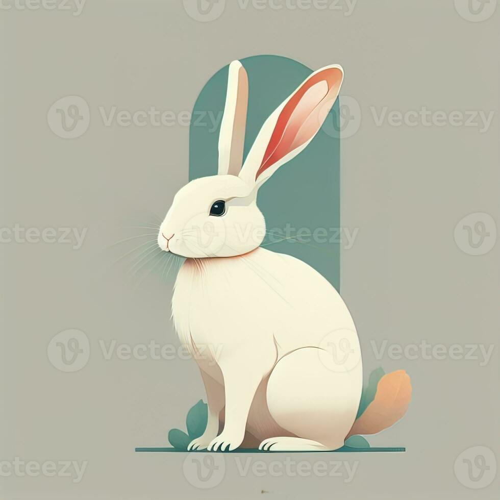 AI generated Vector illustration of a cute white rabbit sitting on a gray background. ai generative photo