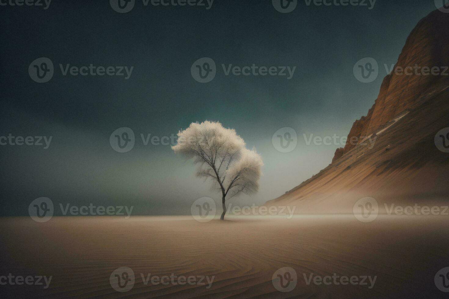 AI generated Lonely tree in the desert. generative ai photo
