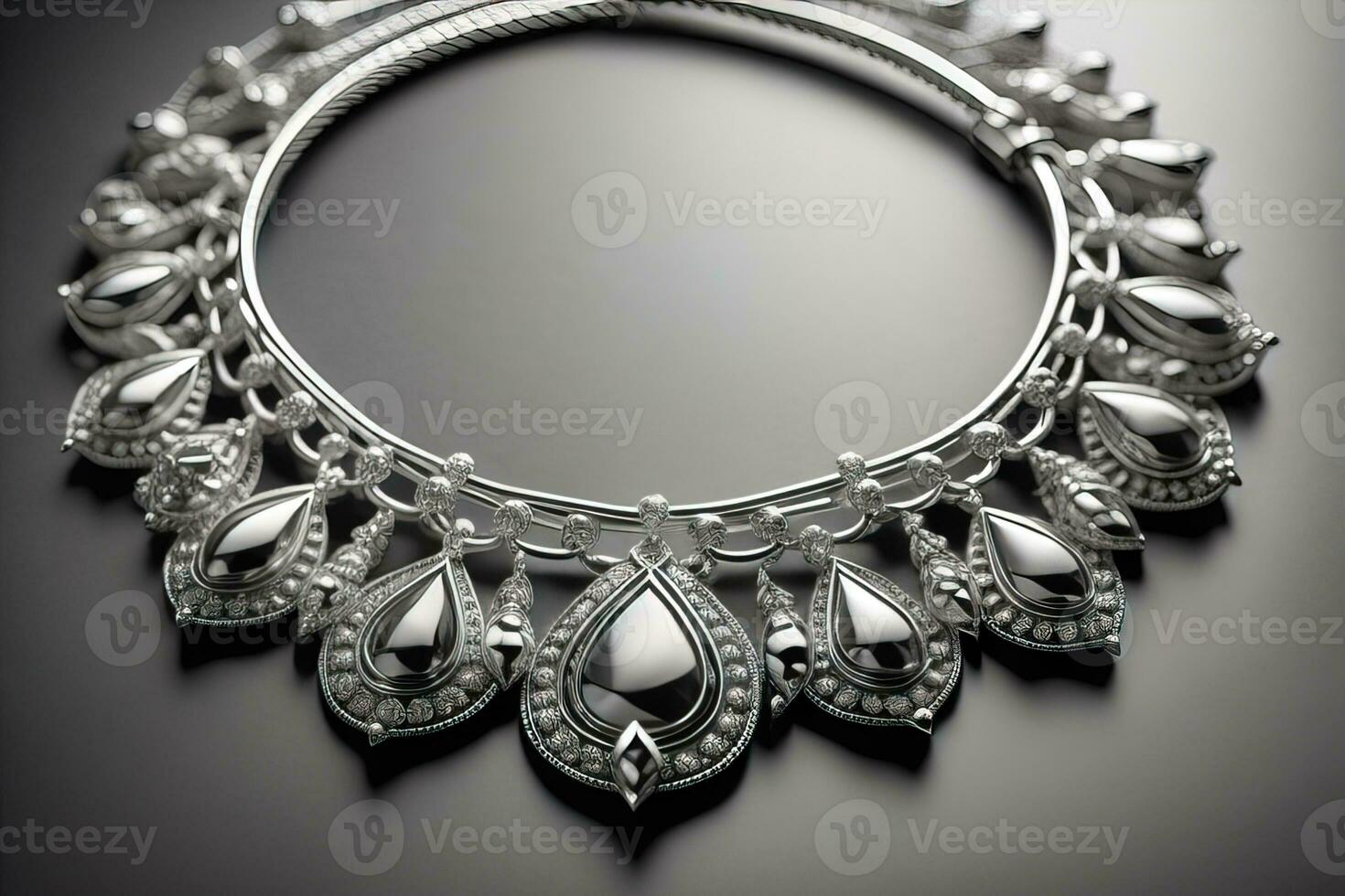 AI generated Silver necklace on a solid color background in close-up. ai generative photo