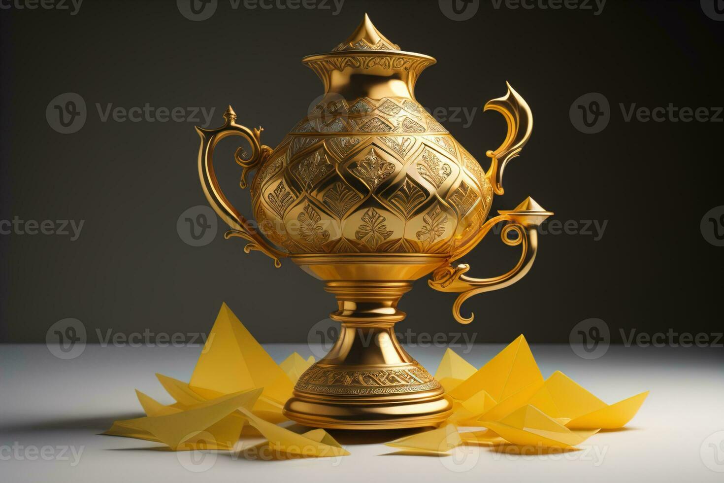 AI generated Antique vase with gold ornament and paper envelopes. generative ai photo