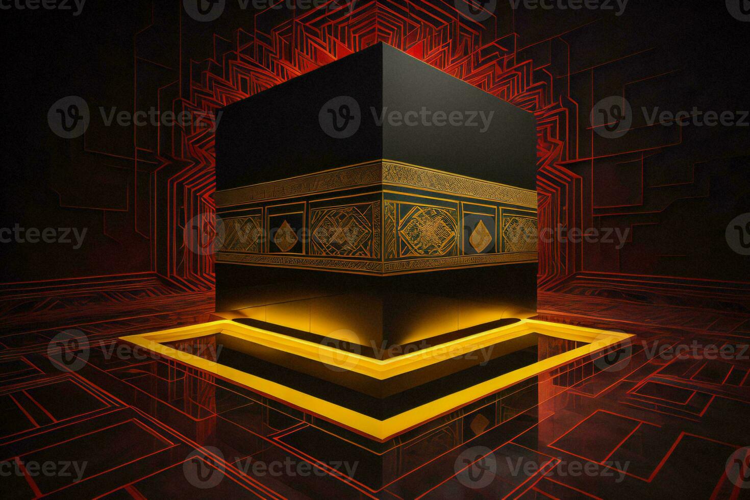 AI generated islamic lanterns in black and gold. generative ai photo
