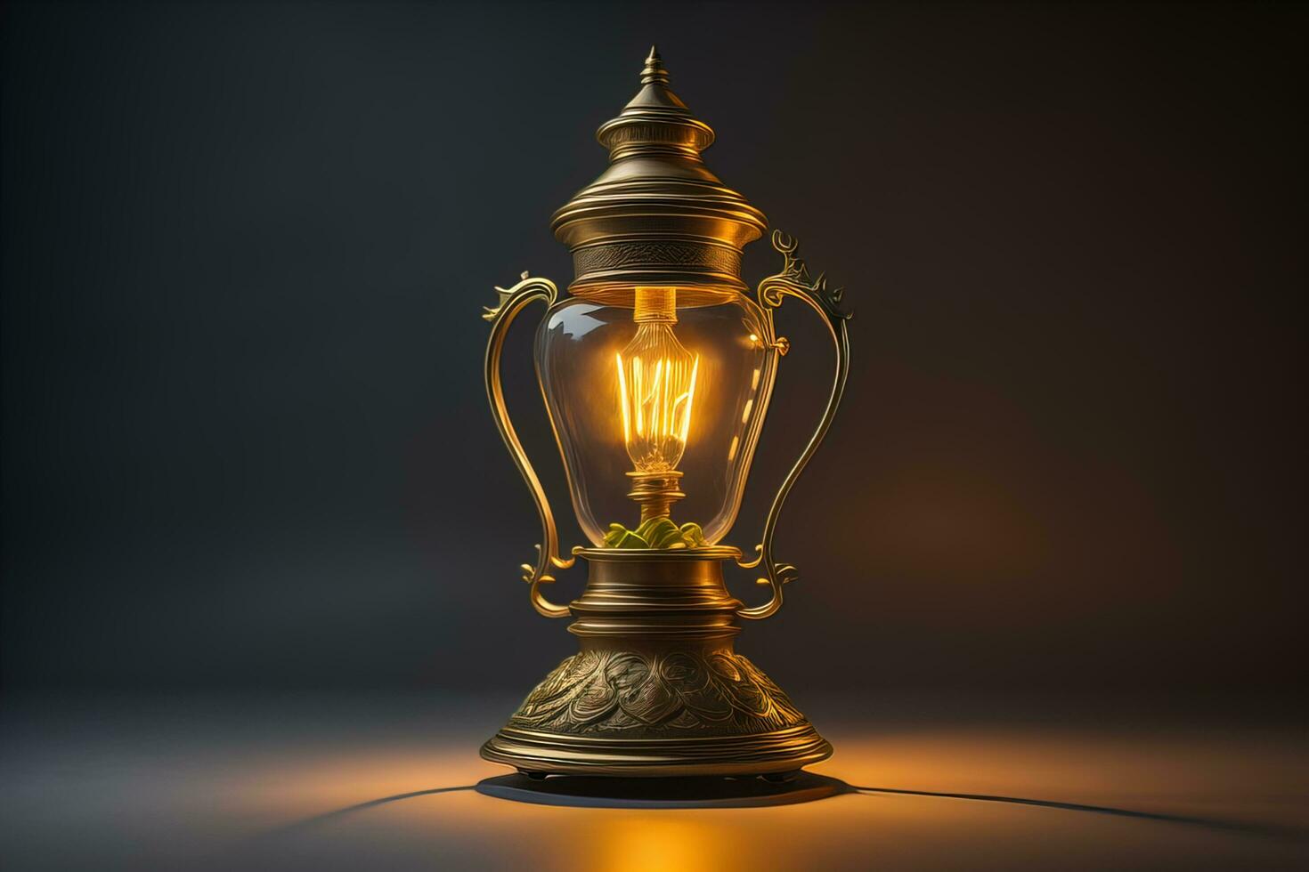 AI generated Lantern on a wooden table and a dark background. ai generative photo