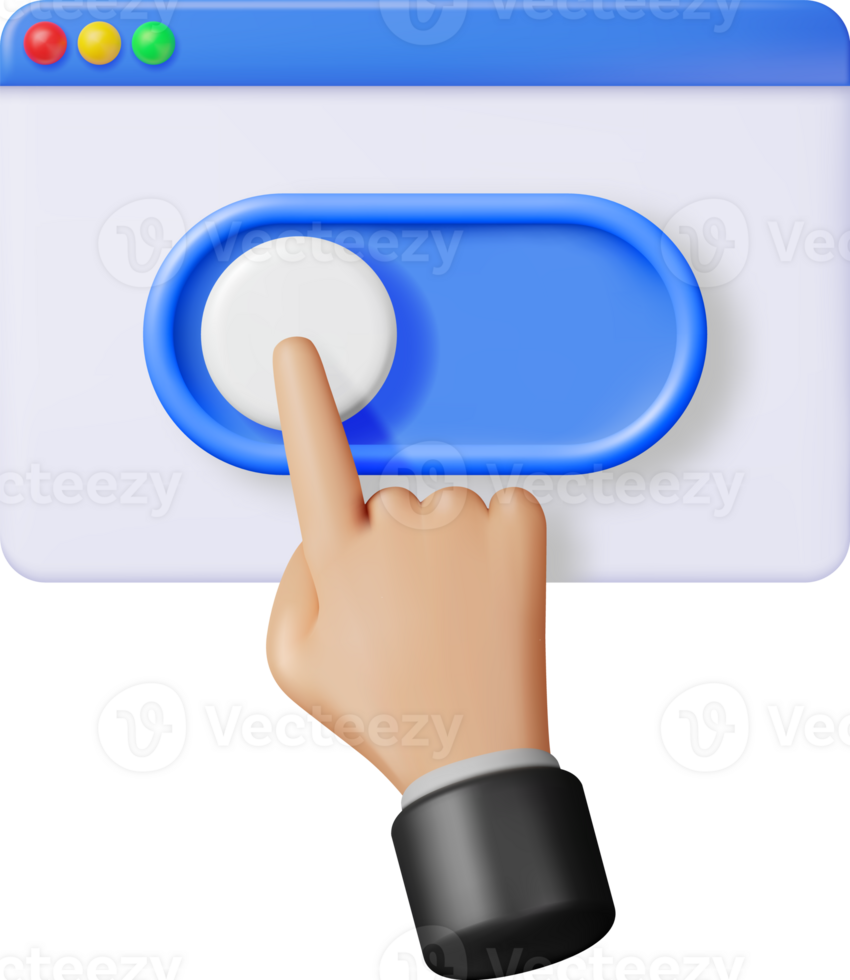 3D Hand and Switch Button in Browser png