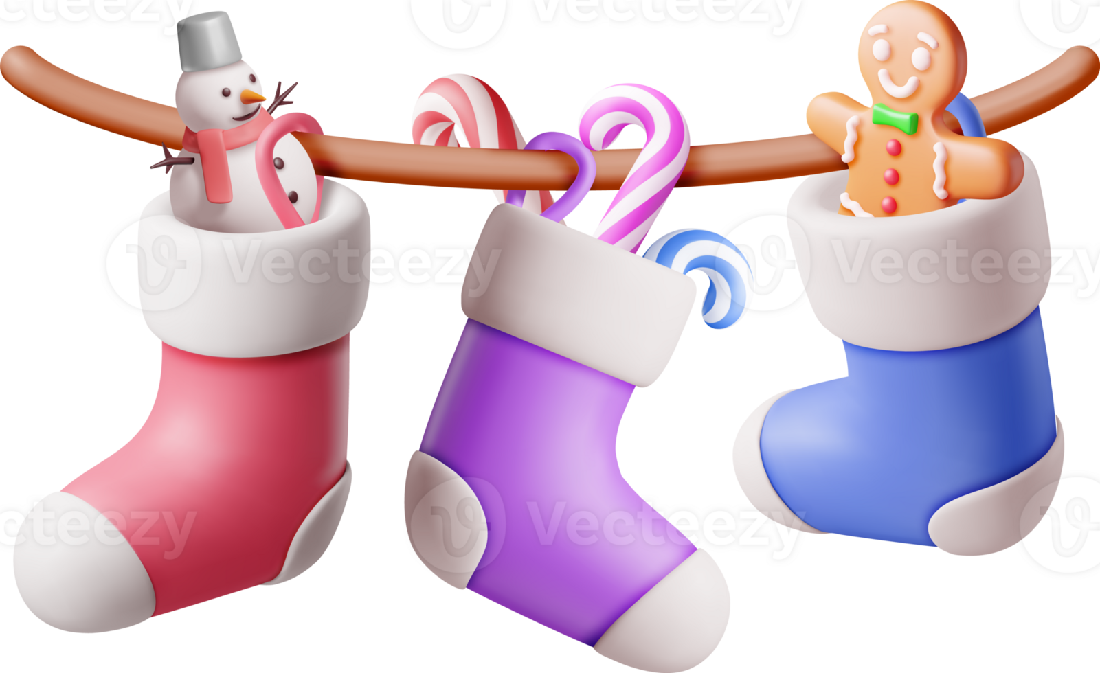 3D Christmas Stocking on Rope, Color Sock png