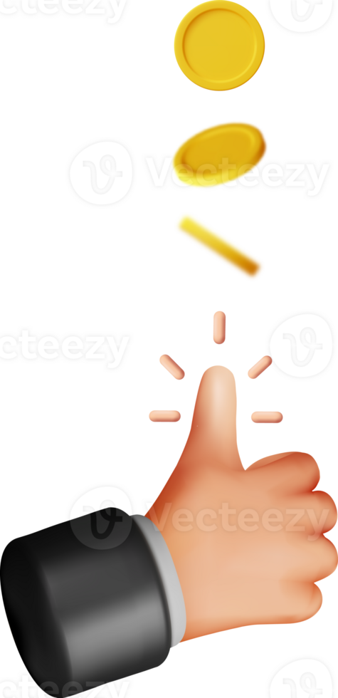 3D Hand of Businessman Tossing Golden Dollar Coin png