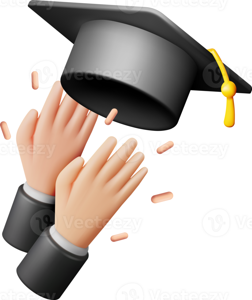 3D Hand Throwing Graduation Hats in Air png