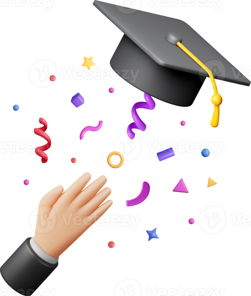 3D Hand Throwing Graduation Hat in Air png