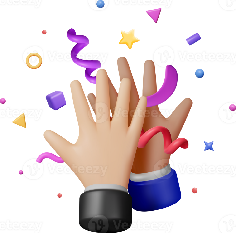 3d High Five Hands with Confetti png