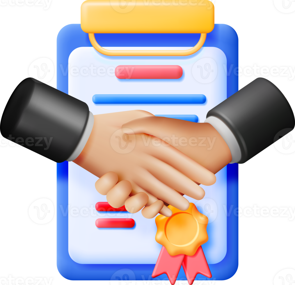 3D Handshake Gesture with Contract Document. png