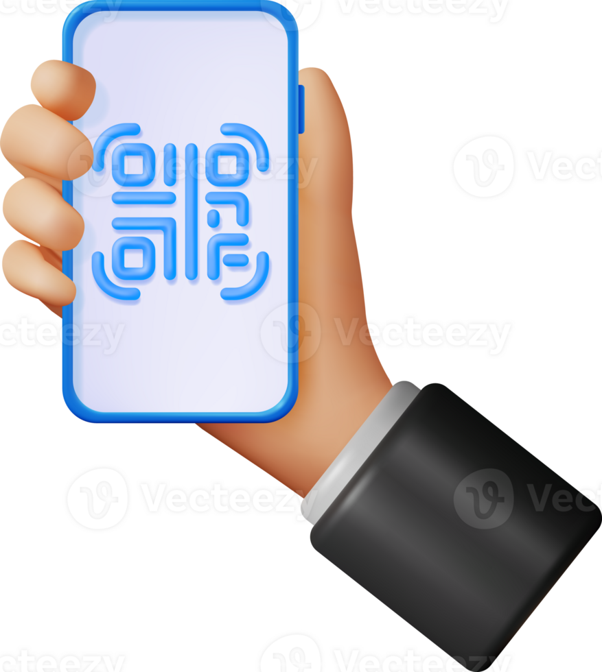 3d qr código ícone em Smartphone dentro mão png