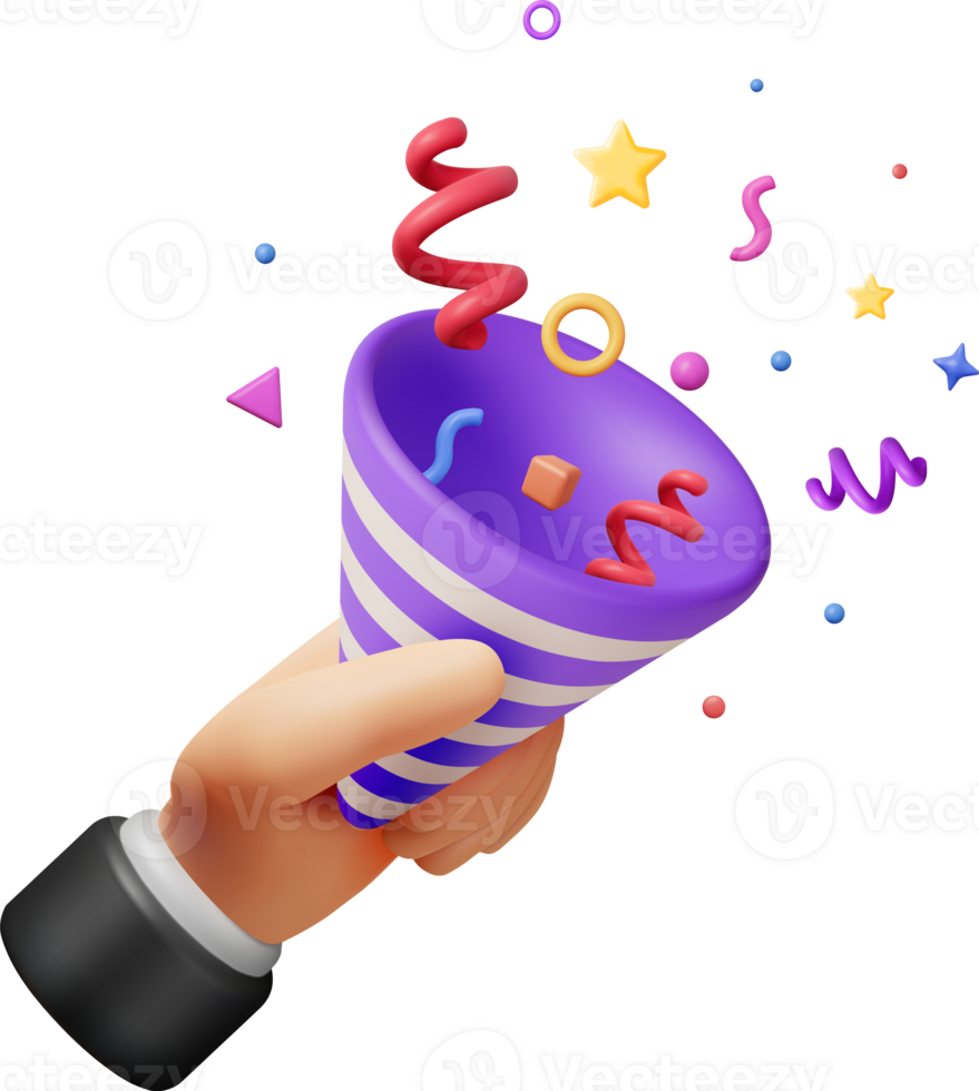 3D Party Popper with Confetti in Hand png