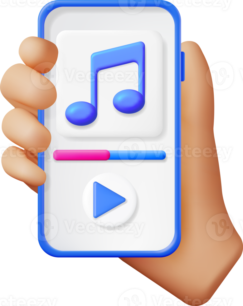 3D Hand with Music Cloud Note in Mobile Phone png