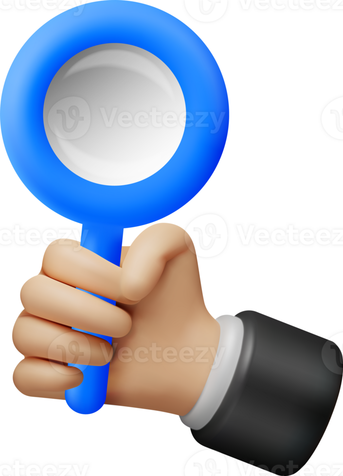 3D Blue Magnifying Glass in Hand png