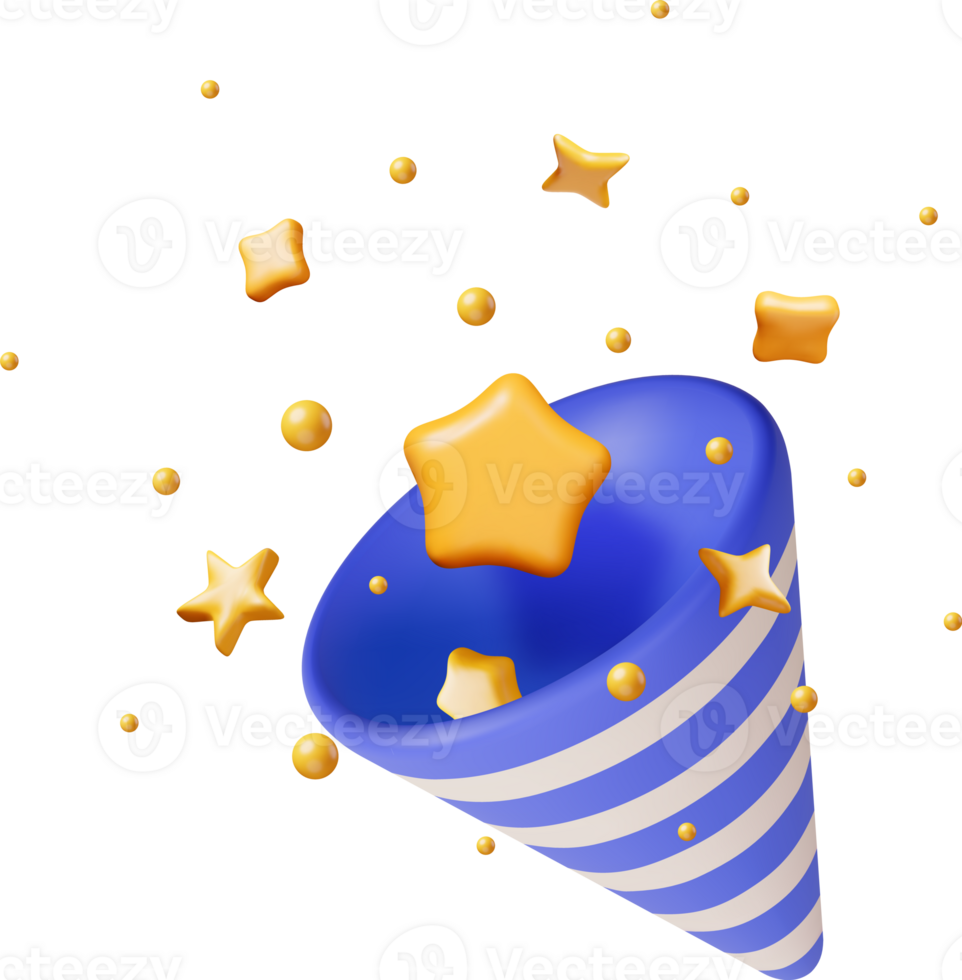 3D Party Popper with Golden Confetti png