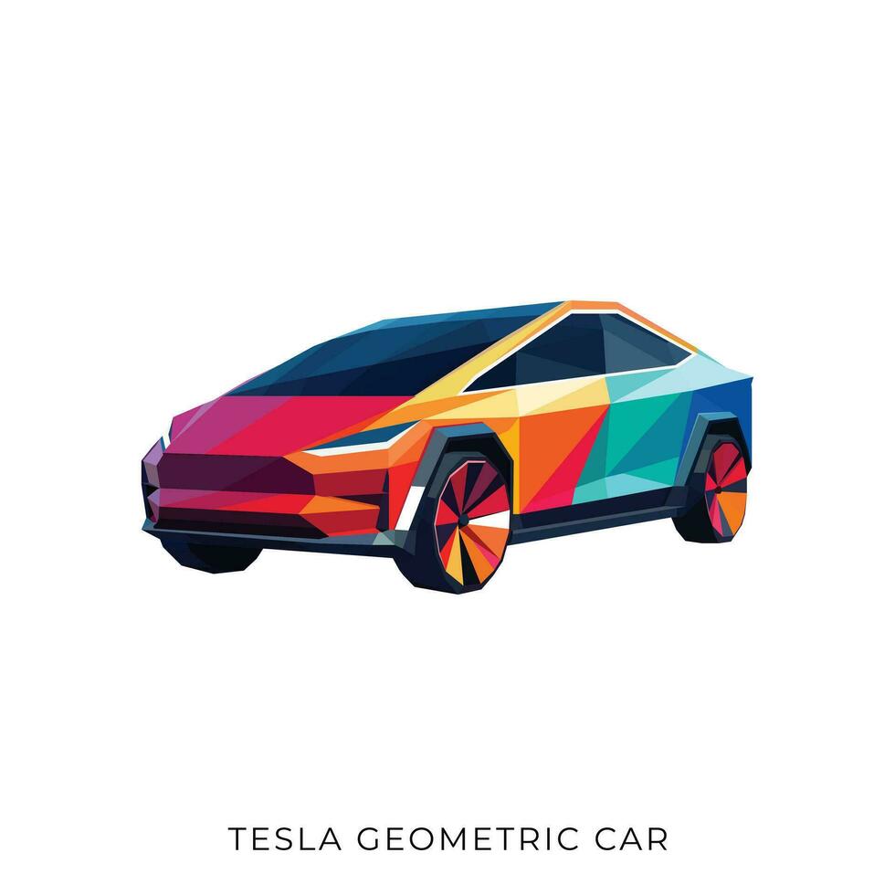 Tesla car colorful geometric , tesla car geometric vector design