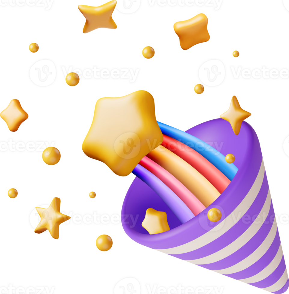 3D Party Popper with Golden Confetti png