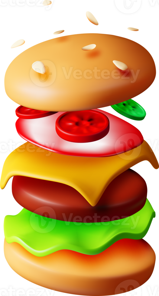 3D Jumping Tasty Burger png