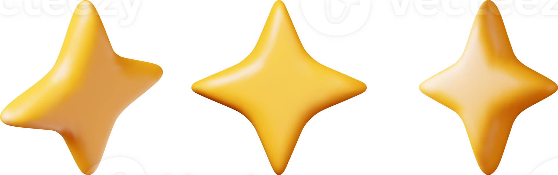 3D Glossy Yellow Star in Different Angles png