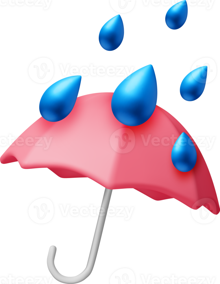 3D Classic Red Umbrella with Rain Drops png
