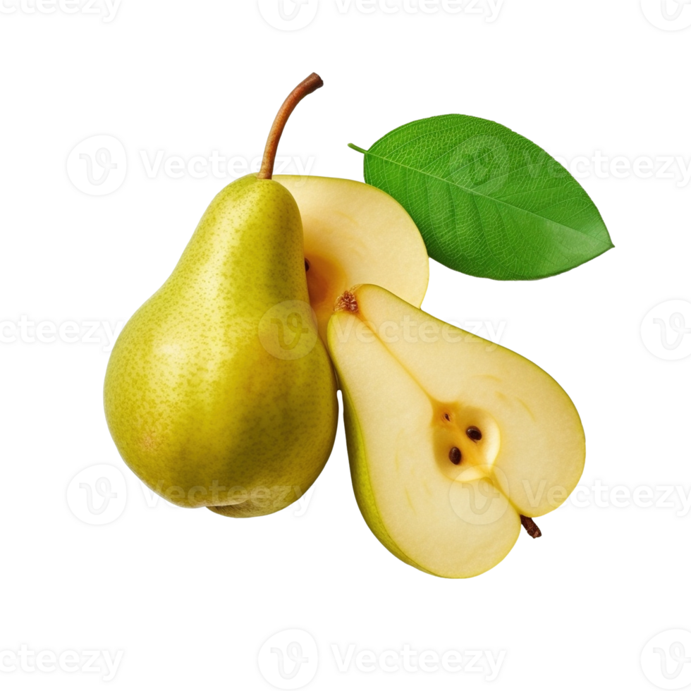 AI generated A Slice of Pear with a Fresh Leaf on transparent background Created With Generative AI Technology png