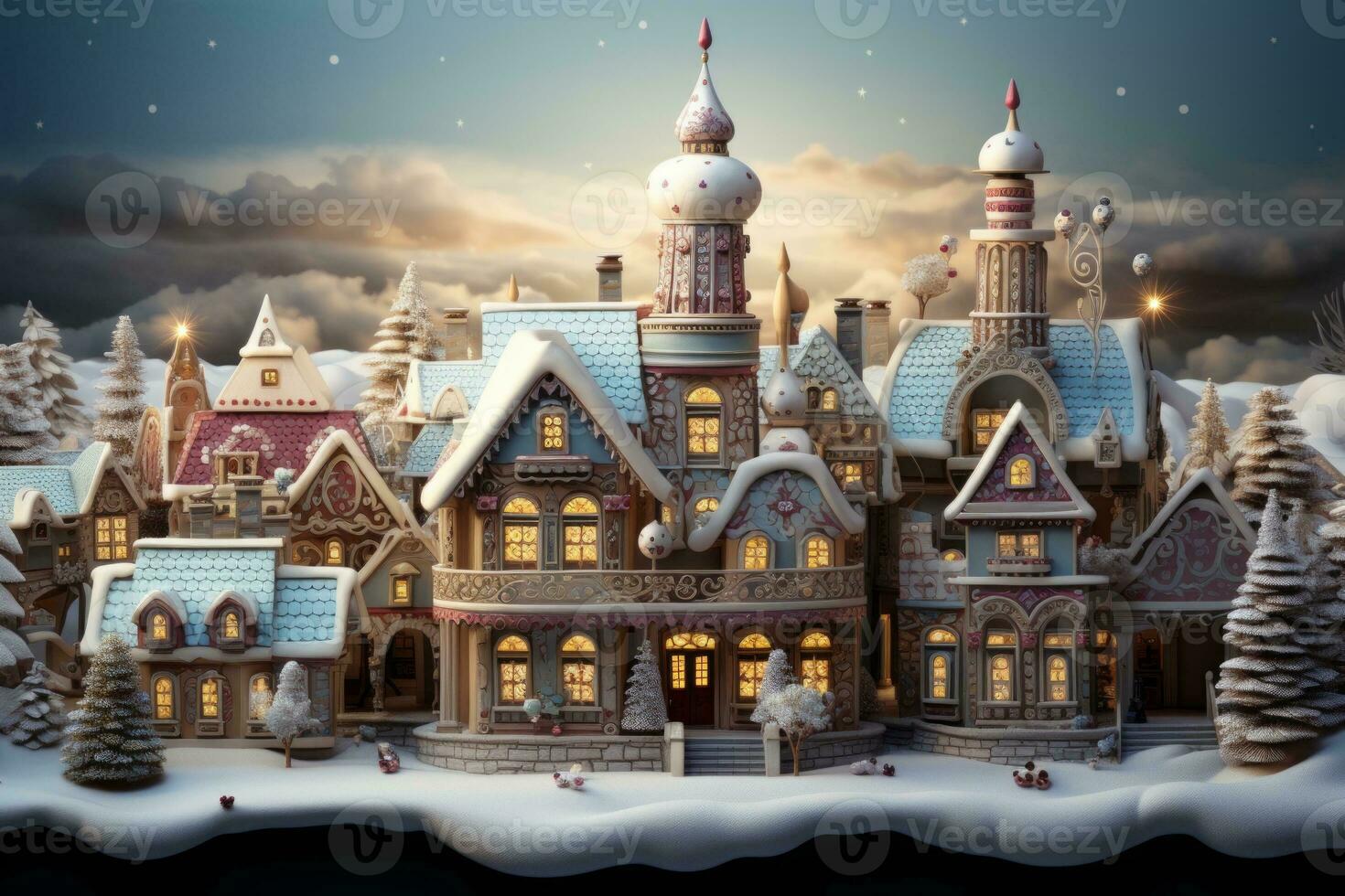 AI generated Majestic Pink Castle Surrounded by Towers and Lush Trees Created With Generative AI Technology photo