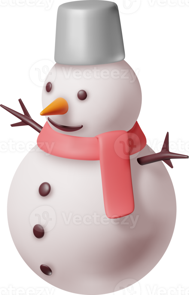 3D White Snowman in Bucket Hat and Scarf png