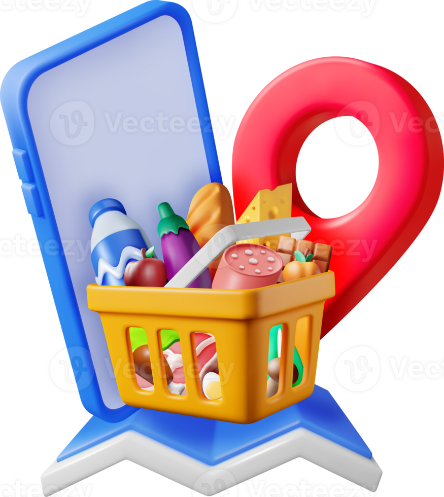 3D Smartphone with Shopping Grocery Basket png
