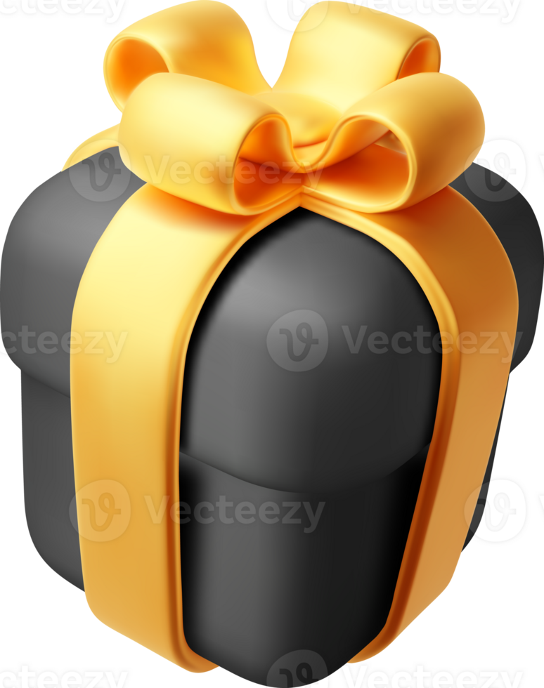 3D Black Gift Box with Gold Bow png