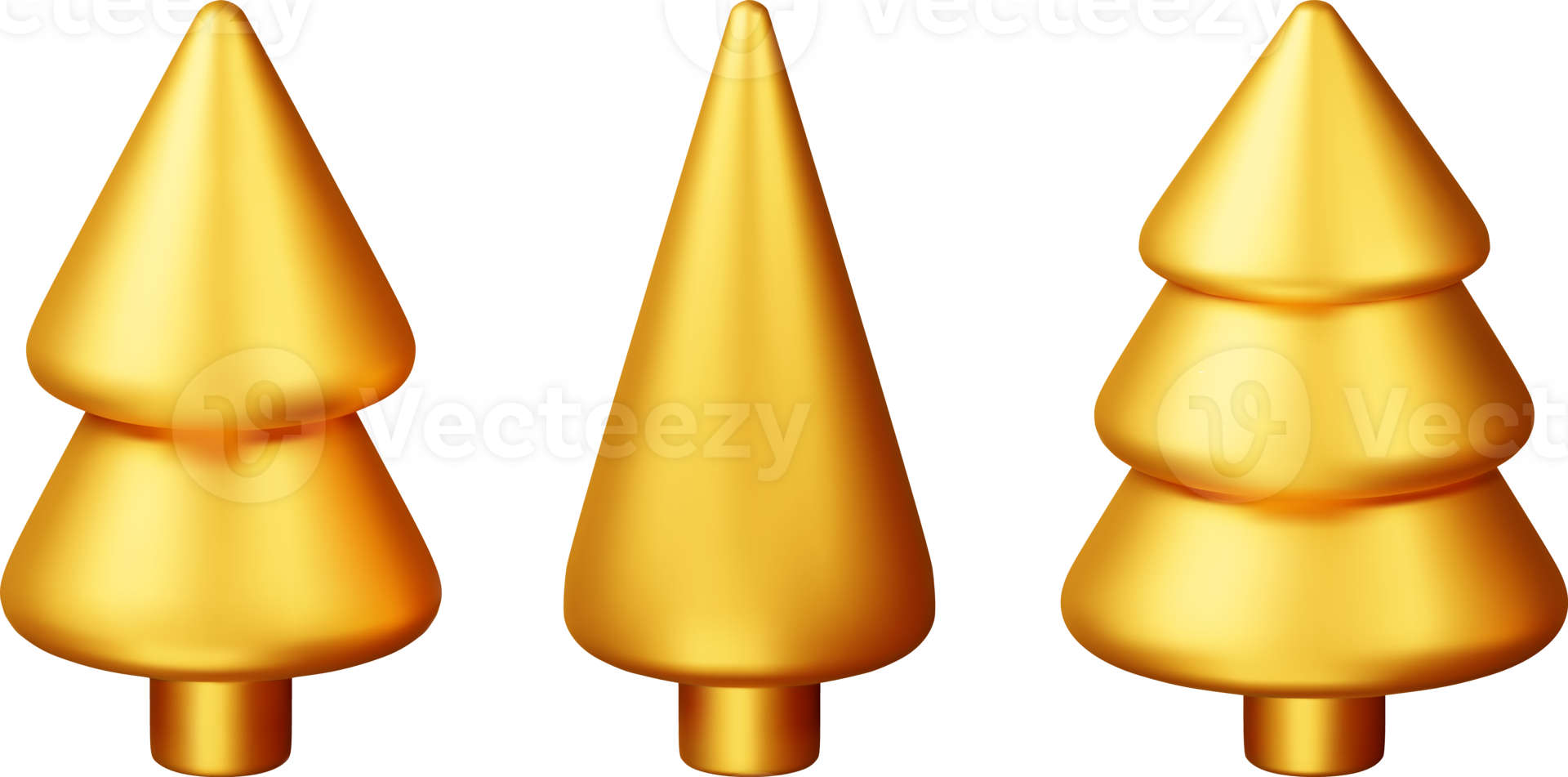 3D Set of Abstract Christmas Tree in Gold png