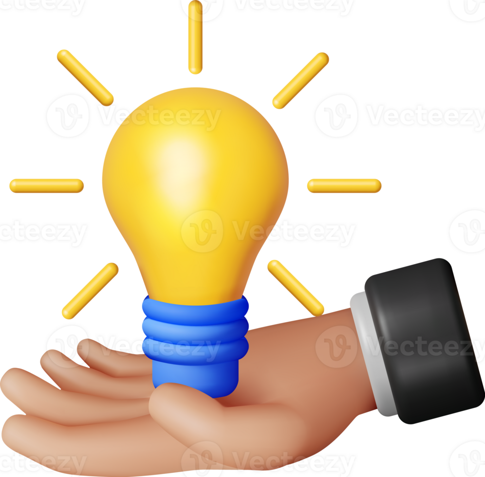3D Light Bulb in Hand png