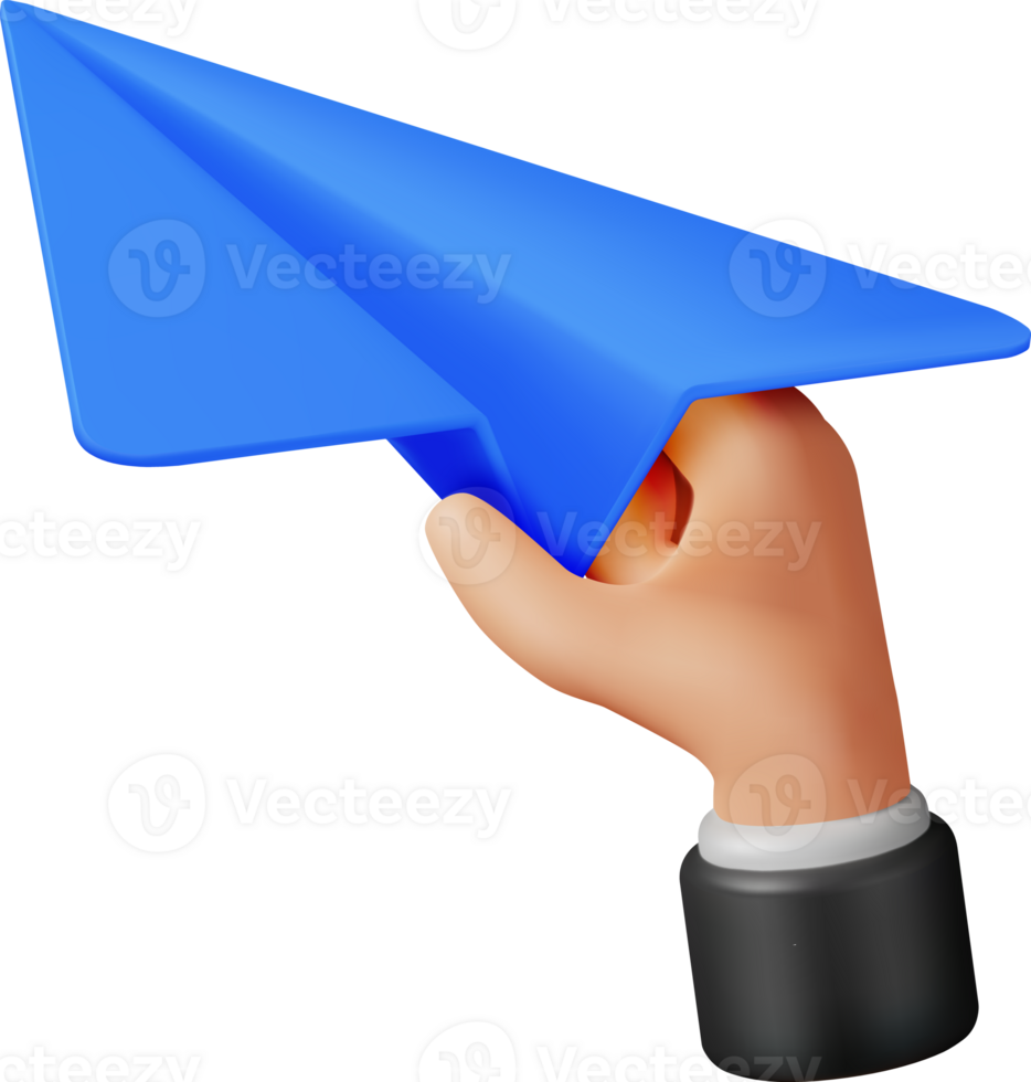 3D Blue Paper Plane in Hand png