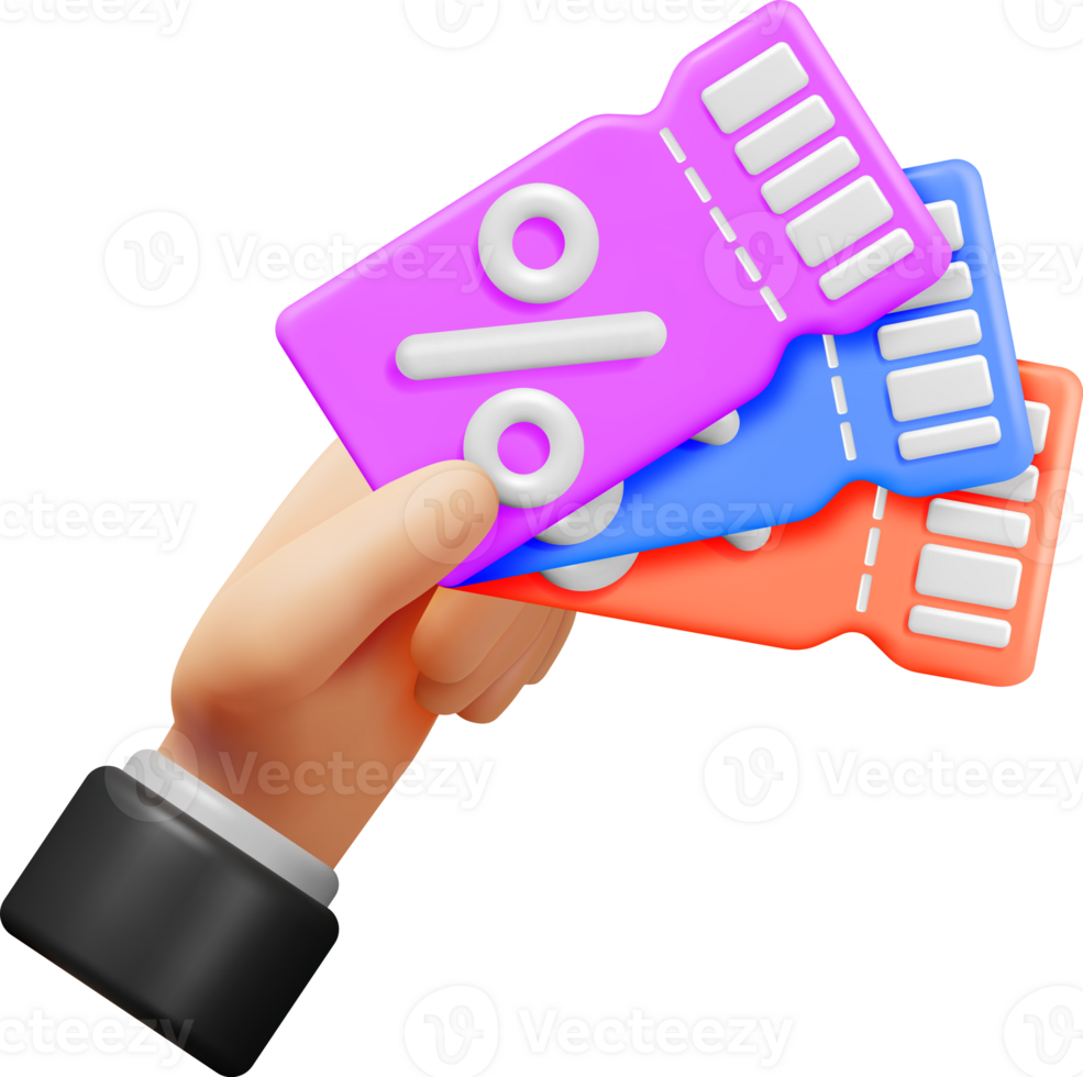 3d Stack of Coupons with Percent Symbol in Hand png
