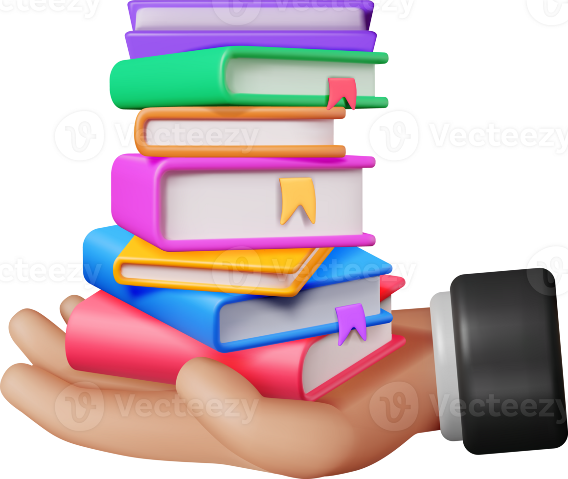 3D Stack of Closed Books in Hand png