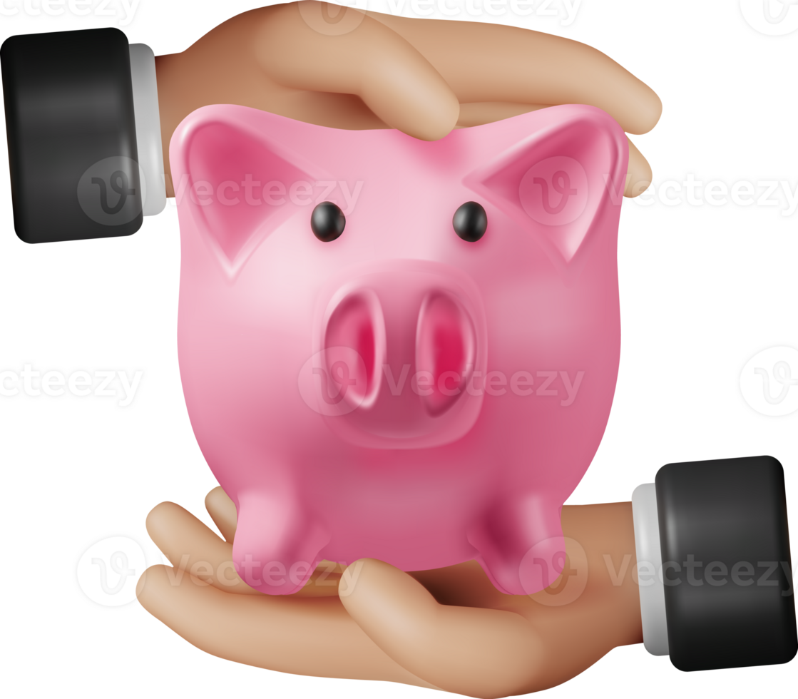 3d Piggy Bank in Hands png