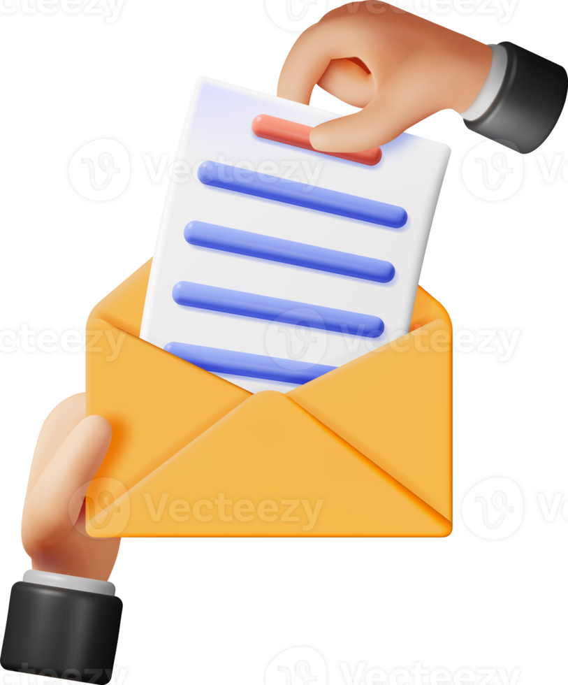 3D Document Sheet in Yellow Envelope png