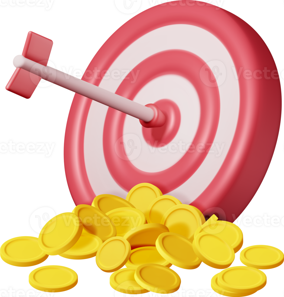 3D Stacks of Coins and Target with Arrow png