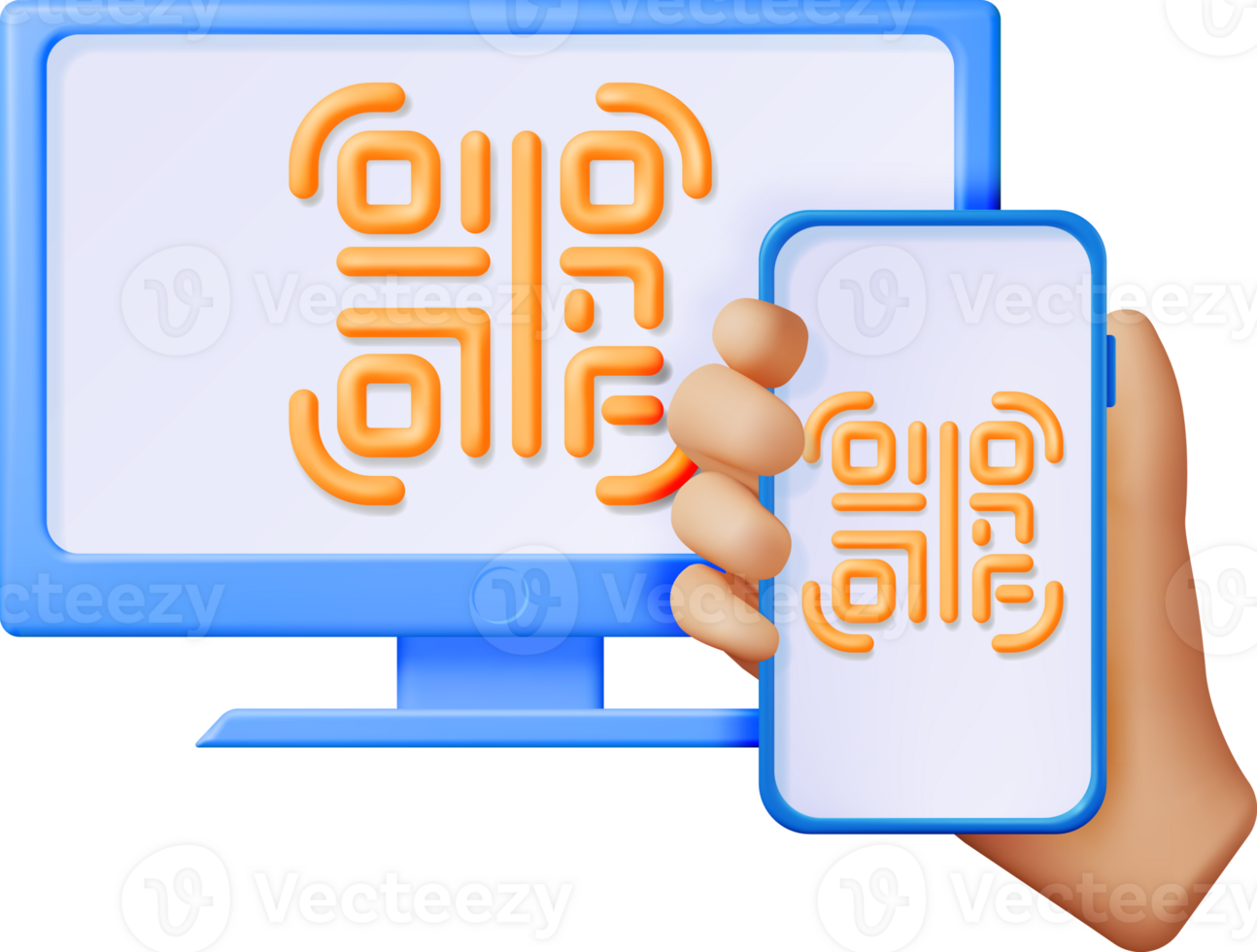 3d QR Code Icon on Smartphone in Hand png