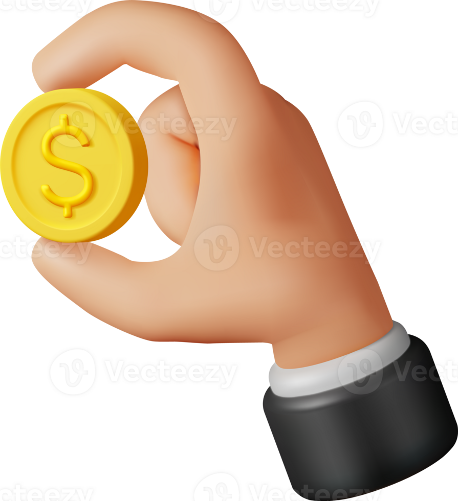 3D Gold Coin with Dollar Sign in Hand png