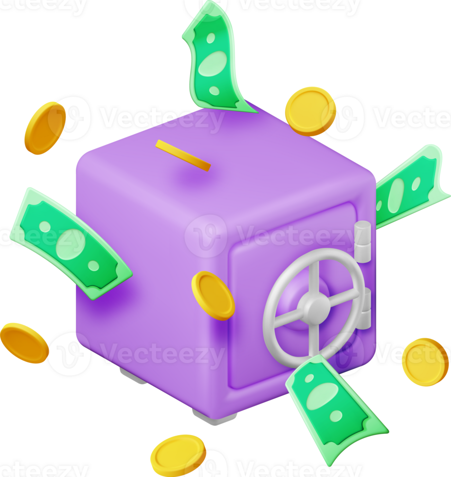 3d Safe Box Full of Money png