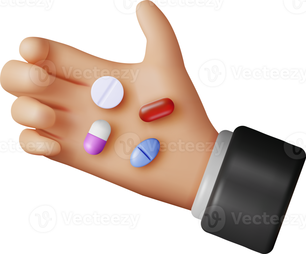3D Classic Capsule Pill and Tablet in Hand png
